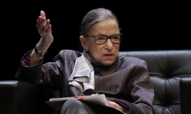 FILE - In this Oct. 21, 2019, file photo, U.S. Supreme Court Justice Ruth Bader Ginsburg gestures w...