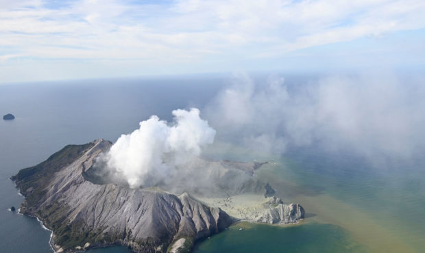 This aerial photo shows White Island after its volcanic eruption in New Zealand Monday, Dec. 9, 201...
