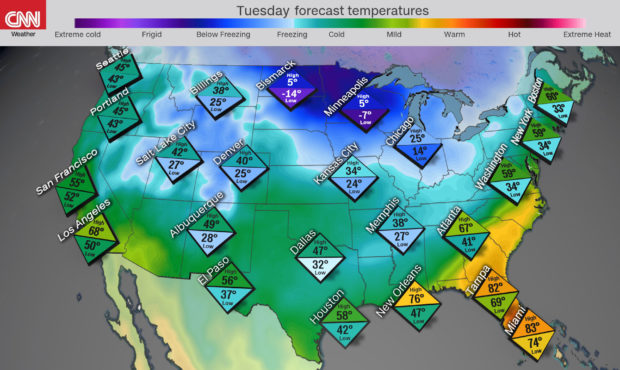 It's going to feel more like mid-January than
early December this week as extreme cold.
CNN...