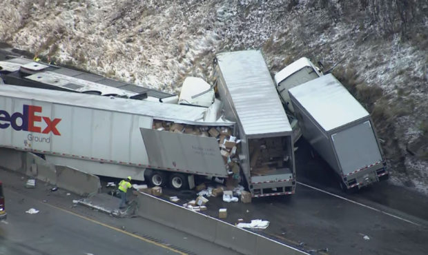 This image from video provided by KDKA TV shows the scene near Greensburg, Pa. along the Pennsylvan...