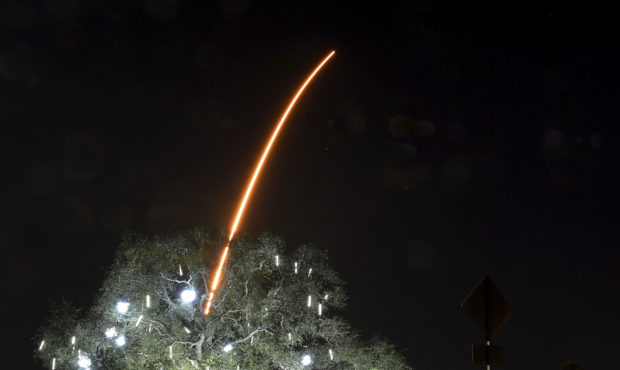 In a time exposure, the SpaceX Falcon 9 rocket launches from Cape Canaveral, as seen from Viera, Fl...
