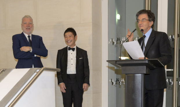 PARIS, FRANCE - MARCH 6:  (L-R) Patrick Seguin,Yusaku Maezawa and former ministre of Culture Jack L...