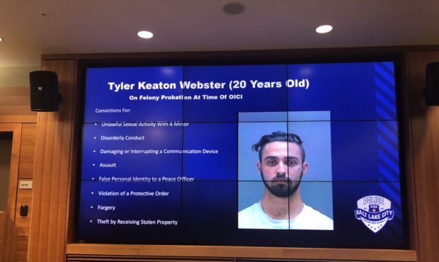 Salt Lake City Police say 20-year-old Tyler Keaton Webster was inside a stolen red Mustang before b...