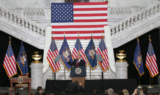 SALT LAKE CITY, UT - DECEMBER 4: U.S. President Donald Trump speaks at the Rotunda of the Utah Stat...