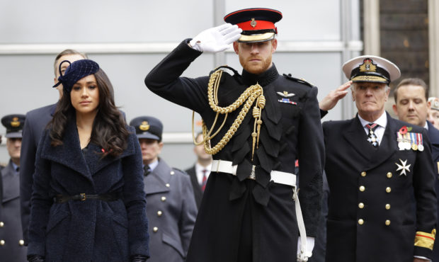 FILE - In this Thursday, Nov. 7, 2019 file photo, Britain's Prince Harry and Meghan, the Duchess of...