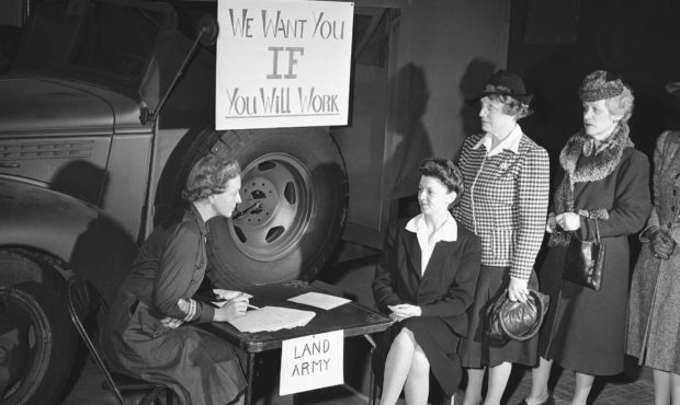 FILE - In this Jan. 23, 1941, file photo, a group of Washington women sign up, at the headquarters ...
