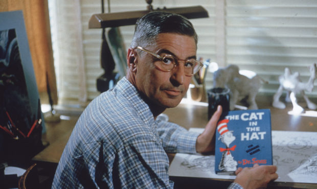 American author and illustrator Dr Seuss (Theodor Seuss Geisel, 1904 - 1991) sits at his drafting t...