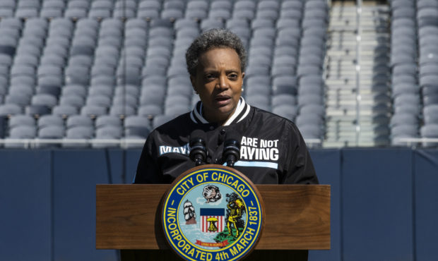 Mayor Lori Lightfoot announces the "We Are Not Playing" campaign during a press conference at Soldi...