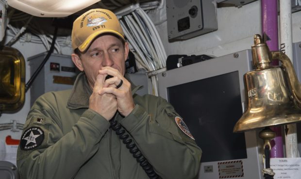 In this image provided by the U.S. Navy, Capt. Brett Crozier, then-commanding officer of the aircra...