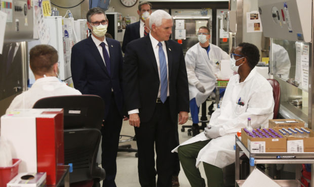 Vice President Mike Pence visits the molecular testing lab at Mayo Clinic Tuesday, April 28, 2020, ...