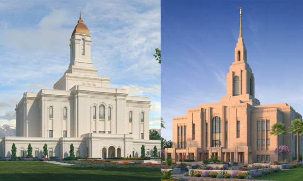 Rendering of the Tooele Valley (left) and Washington County (right) Temples | The Church of Jesus C...