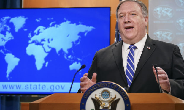 Secretary of State Mike Pompeo speaks about the coronavirus during news conference at the State Dep...