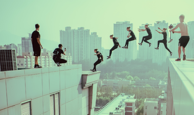 Members of Storror participate in a high-rise jump.
Credit:	Storror...