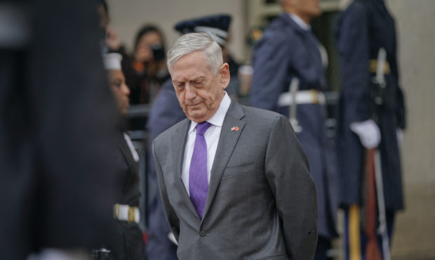FILE - In this Nov. 9, 2018, file photo, Defense Secretary Jim Mattis waits outside the Pentagon. M...