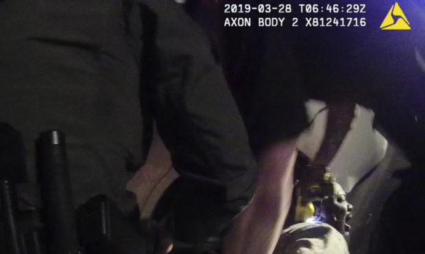 In this image made from a March 28, 2019, body-worn camera video provided by the Austin Police Depa...