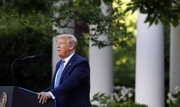 President Donald Trump speaks in the Rose Garden of the White House, Monday, June 1, 2020, in Washi...