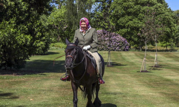Britain's Queen Elizabeth II rides Balmoral Fern, a 14-year-old Fell Pony, in Windsor Home Park, we...