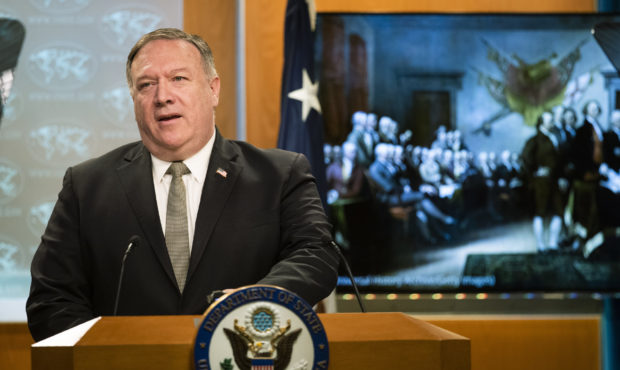 Secretary of State Mike Pompeo, speaks during a news conference at the State Department, Wednesday,...