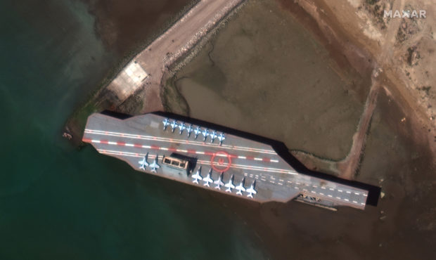 In this Feb. 15, 2020, satellite photo provided on July 27, 2020, by Maxar Technologies, a mockup a...