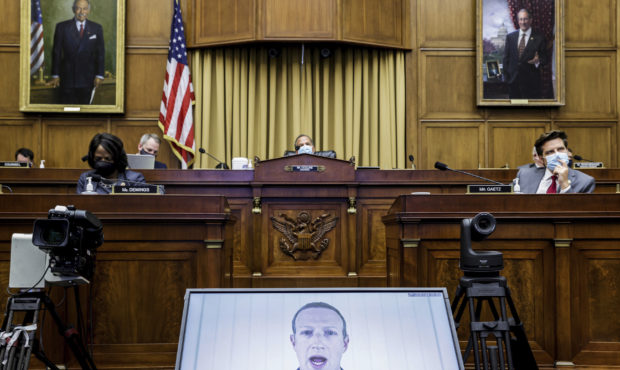 Facebook CEO Mark Zuckerberg speaks via video conference during a House Judiciary subcommittee hear...