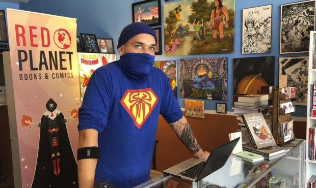 This Aug. 19, 2020, image shows Aaron Cuffee of Red Planet Books & Comics in Albuquerque, N.M.,...