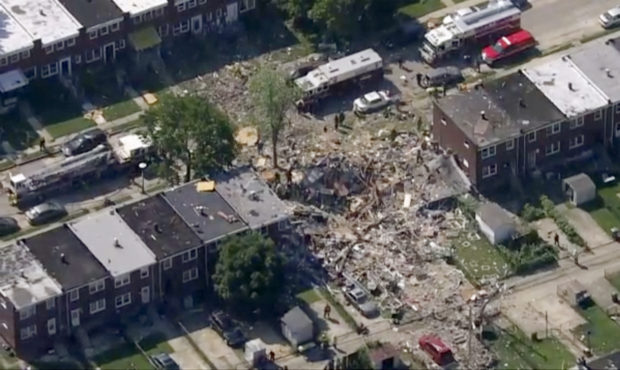 This photo provided by WJLA-TV shows the scene of an explosion in Baltimore on Monday, Aug. 10, 202...