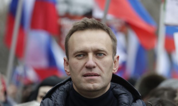 FILE - In this Sunday, Feb. 24, 2019 file photo, Russian opposition activist Alexei Navalny takes p...
