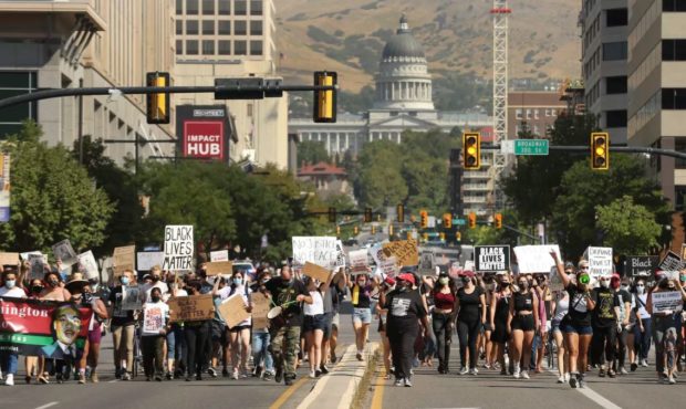Hundreds march in Salt Lake City, showing support of Black Lives Matter...
