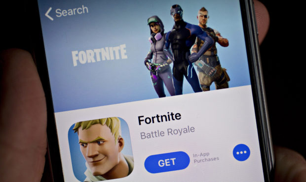 The Epic Games Inc. Fortnite: Battle Royale video game is seen in the App Store on an Apple Inc. iP...