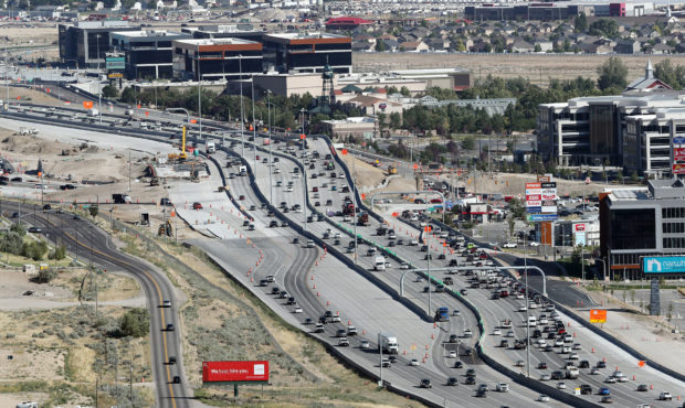 FILE -- Construction on I-15 in the Lehi area on Wednesday, July 15, 2020....