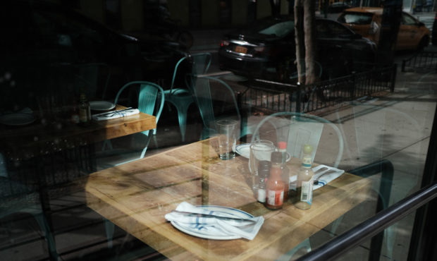 NEW YORK, NEW YORK - AUGUST 31: A table stands empty at a permanently closed restaurant in Manhatta...