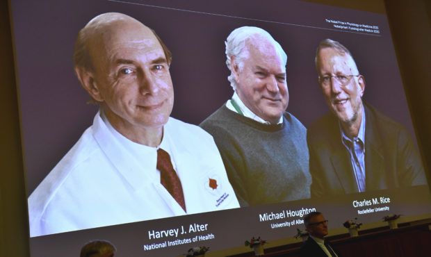 The 2020 Nobel laureates in Physiology or Medicine are announced during a news conference at the Ka...