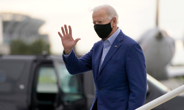 Democratic presidential candidate former Vice President Joe Biden arrives at Cleveland Airport in C...