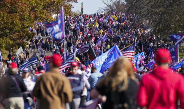 Supporters of President Donald Trump attend pro-Trump marches, Saturday Nov. 14, 2020, in Washingto...