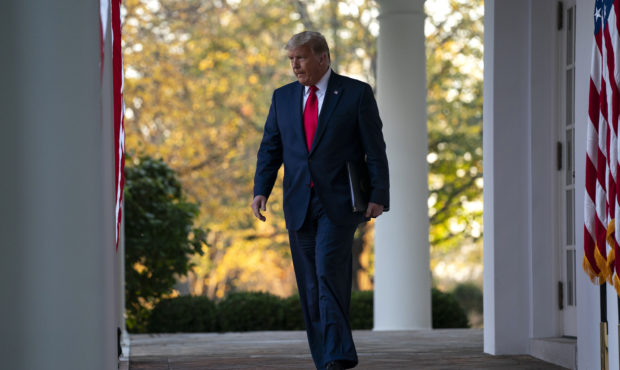 President Donald Trump arrives to speak in the Rose Garden of the White House, Friday, Nov. 13, 202...