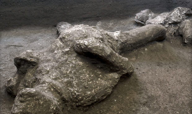 Bodies of man and his slave unearthed from ashes at Pompeii...
