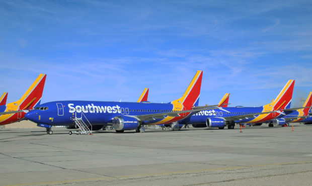 VICTORVILLE, CA - MARCH 31: Southwest Airlines Boeing 737 MAX airliners sit at the Southern Logisti...