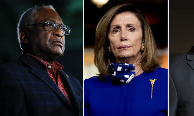 This combination of file photos shows from left, Rep. James Clyburn, D-S.C. on Feb. 29, 2020, in Co...