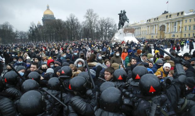 Protests erupt across Russia demanding Navalny's release...