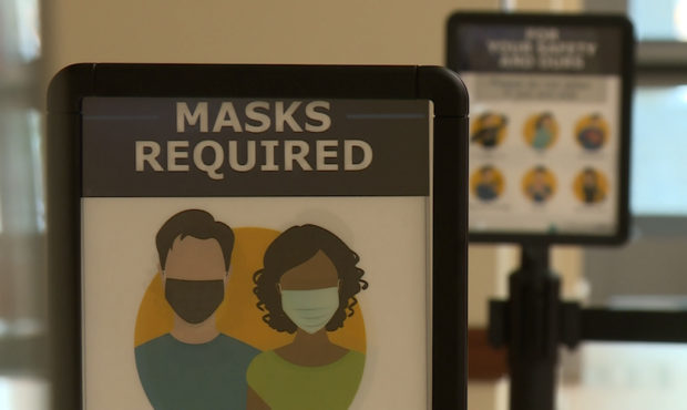 Signs remind visitors that masks are required inside the Utah Capitol. (PHOTO: Mike Anderson/KSL-TV...