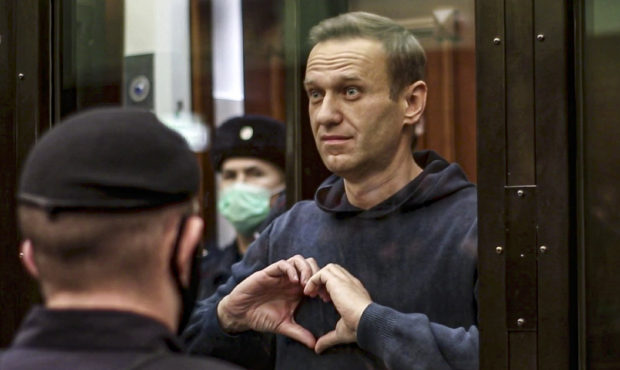In this handout photo taken from a footage provided by Moscow City Court, Russian opposition leader...