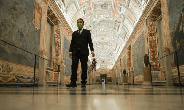 Gianni Crea, the Vatican Museums chief "Clavigero" key-keeper, holds a bunch of keys as he walks do...