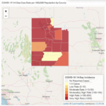 The health department's website provides this snapshot of case counts over the past 14 days by county. "Red" represents areas where transmission continues to be high. Graphic: https://coronavirus.utah.gov/case-counts 