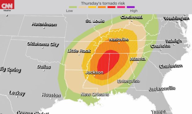Over 50 million people are at risk of severe weather Thursday, from the central Gulf Coast through ...