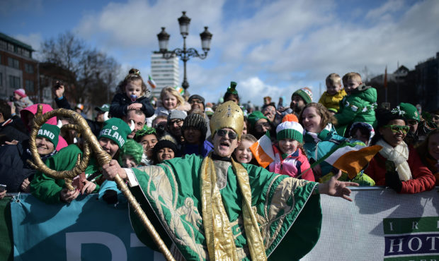 DUBLIN, IRELAND - MARCH 17: An actor playing the part of Saint Patrick leads the annual Saint Patri...