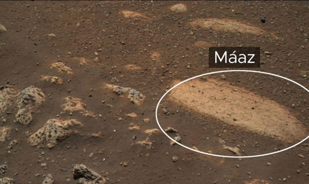 The rock is called "Máaz" - the Navajo word for "Mars."
Credit:	NASA/JPL-Caltech...