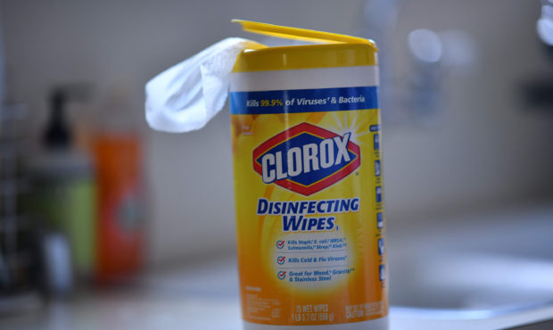 This illustration photo shows a container of Clorox disinfecting wipes in a kitchen in Culver City,...