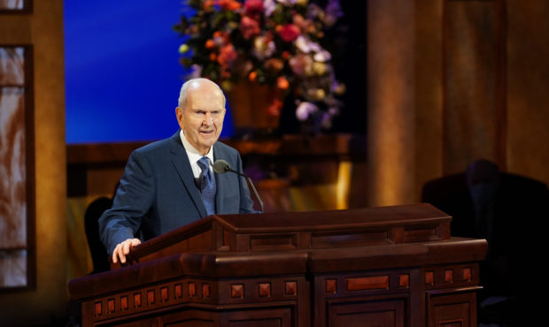 President Russell M. Nelson speaks during the Sunday morning session of The Church of Jesus Christ ...