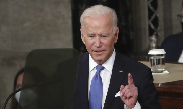 President Joe Biden speaks to a joint session of Congress Wednesday, April 28, 2021, in the House C...
