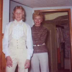 joyce yost and son greg wearing a tux